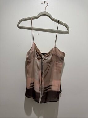 Theory 100% Silk Printed Tie Front Cami Tank Top Large